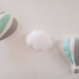 Hot Air Balloon Garland, Boys Room, Nursery Decor, Adventure, Kids Wall Hanging, New Baby Gift, Clouds, Nursery, Felt Mint, Grey - thumbnail 3