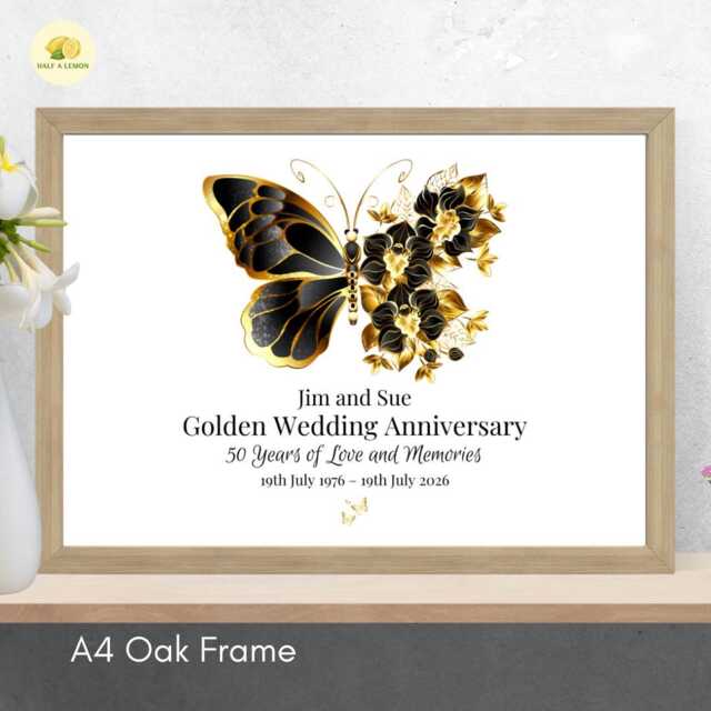 Personalised 50Th Wedding Anniversary Framed Print Golden Gift - A4 Or A3 Size - image 1