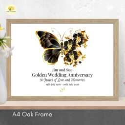Personalised 50Th Wedding Anniversary Framed Print Golden Gift - A4 Or A3 Size