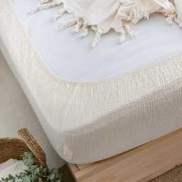 Organic Muslin Fitted Bed Sheet King Size Natural Cotton Bedding