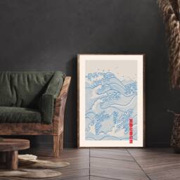 Japanese Art Print, Waves Blue Wave Poster, Pink Wall Decor, Art, Sea Matisse Art - thumbnail 2