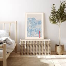 Japanese Art Print, Waves Blue Wave Poster, Pink Wall Decor, Art, Sea Matisse Art - thumbnail 3