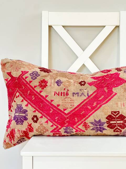 Pink Neutral Tribal Hemp Hand Woven Natural Dye Color Lumbar Pillow Cover - image 1
