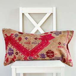 Pink Neutral Tribal Hemp Hand Woven Natural Dye Color Lumbar Pillow Cover - thumbnail 2