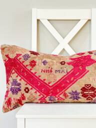 Pink Neutral Tribal Hemp Hand Woven Natural Dye Color Lumbar Pillow Cover - thumbnail 1