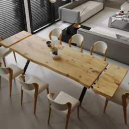 Firsby Xf Live Edge Extendable 2 Sides Dining Table Kitchen Industrial Rustic Wood, X Frame Steel Legs - thumbnail 2