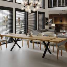Firsby Xf Live Edge Extendable 2 Sides Dining Table Kitchen Industrial Rustic Wood, X Frame Steel Legs - thumbnail 1