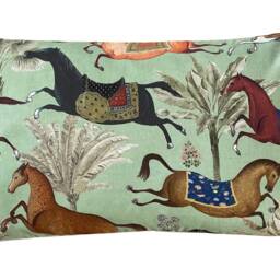 Arabian Horses Cushion Cover Green Animal Print Velvet Pillowcase - thumbnail 4