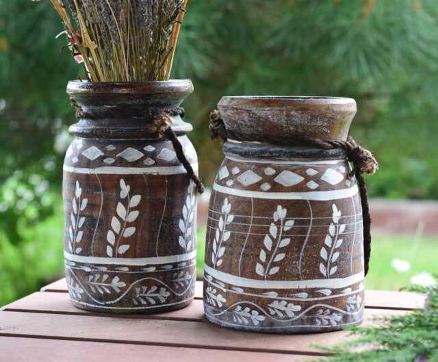 Himachal Decorative Wooden Vase, Rustic Decor - image 1