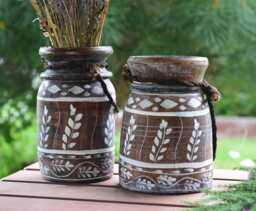 Himachal Decorative Wooden Vase, Rustic Decor - thumbnail 1