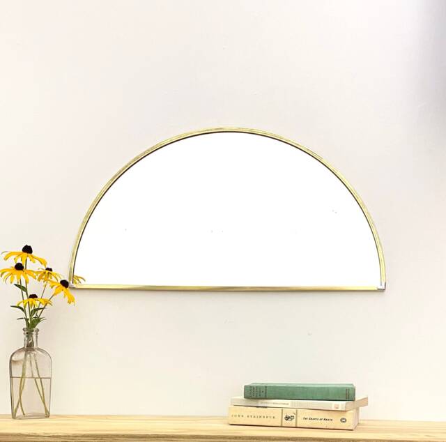 Half Circle Mirror Brass Border Handmade Wall Round Oval Modern Gold Metal Frame Flux Glass Etsy Tv Television Commercial - image 1