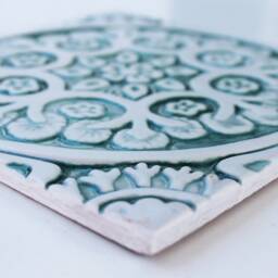 Ceramic Floral Wall Art Tile Suzani Design, Aqua & White - 20cm/7.9 - thumbnail 3