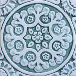 Ceramic Floral Wall Art Tile Suzani Design, Aqua & White - 20cm/7.9 - thumbnail 1
