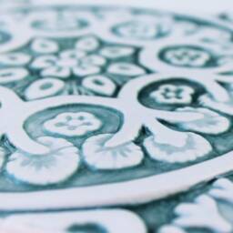 Ceramic Floral Wall Art Tile Suzani Design, Aqua & White - 20cm/7.9 - thumbnail 2