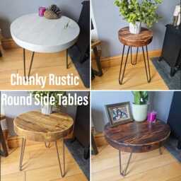 Chunky Round Rustic Side/ Coffee Table, With Steel Hairpin Legs - Farmhouse Furniture Reclaimed Wood Industrial End Table Chic Decor