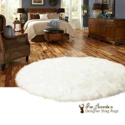 Handmade Plush Faux Fur Round Rug - White Shaggy Sheepskin Accent - thumbnail 3