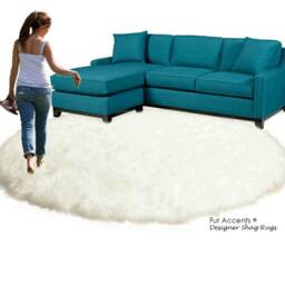 Handmade Plush Faux Fur Round Rug - White Shaggy Sheepskin Accent - thumbnail 2