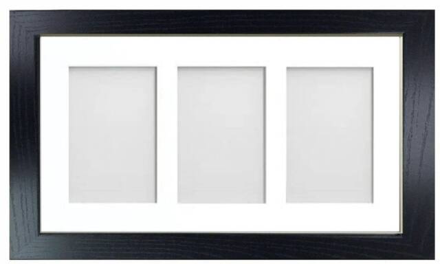 Black Wood Effect Picture Frame 3-Aperture White Mount - 6x4 Inches - image 1