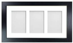Black Wood Effect Picture Frame 3-Aperture White Mount - 6x4 Inches