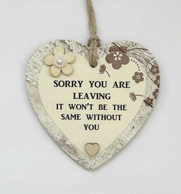 Super Cute Sorry You Are Leaving Wooden Gift Heart Plaque/Sign - image 1