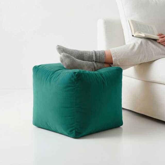 Teal Green Plush Velvet Ottoman Beanbag Pouf, Bean Bag Footstool, 5 Sizes - image 1