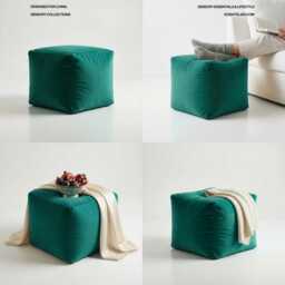 Teal Green Plush Velvet Ottoman Beanbag Pouf, Bean Bag Footstool, 5 Sizes - thumbnail 3