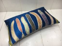 Handwoven Silk Ikat Pillow Cover 12x20 - Blue Velvet Replica - thumbnail 1