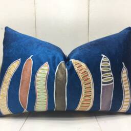 Handwoven Silk Ikat Pillow Cover 12x20 - Blue Velvet Replica - thumbnail 2