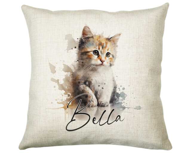 Cat Gift For Lovers - Personalised Cushion With Name Themed For Owner Girls Watercolour Warrior Cs548 - image 1