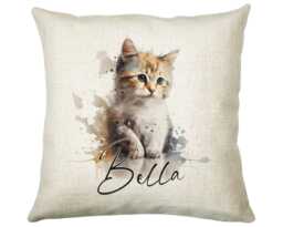 Cat Gift For Lovers - Personalised Cushion With Name Themed For Owner Girls Watercolour Warrior Cs548 - thumbnail 1