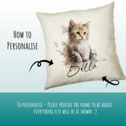 Cat Gift For Lovers - Personalised Cushion With Name Themed For Owner Girls Watercolour Warrior Cs548 - thumbnail 3