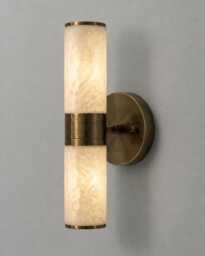 Raw Brass Wall Sconce With Alabaster Double Shade, Mid Century Bedside Lamp, Luxury Alabaster Marble Wall Sconce Vanity Light
