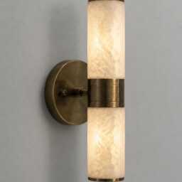 Raw Brass Wall Sconce With Alabaster Double Shade, Mid Century Bedside Lamp, Luxury Alabaster Marble Wall Sconce Vanity Light - thumbnail 2