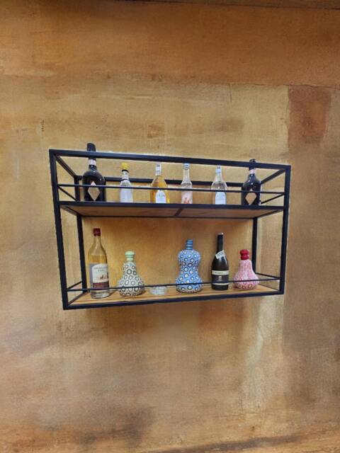 Floating Wine Rack Steel & Wood Bottle Shelf - image 1