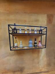 Floating Wine Rack Steel & Wood Bottle Shelf