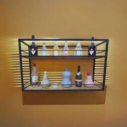 Floating Wine Rack Steel & Wood Bottle Shelf - thumbnail 2