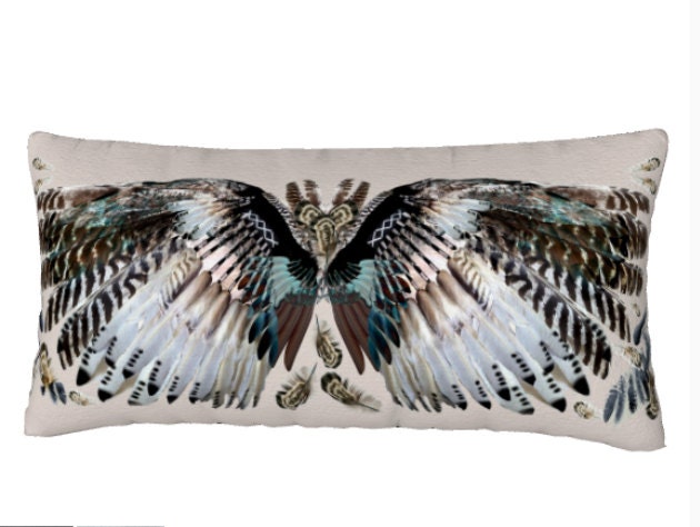 Boho Throw Pillow, Lumbar Velveteen Wings Cushion, 24 X 12 Inches Soft Durable Festival Pillow Cushion Black Back Great Gift For Boho Friend - image 1