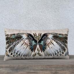 Boho Throw Pillow, Lumbar Velveteen Wings Cushion, 24 X 12 Inches Soft Durable Festival Pillow Cushion Black Back Great Gift For Boho Friend - thumbnail 3