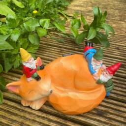 Solar Sleeping Fox With Gnomes Lighting Ornament Garden Patio Decor Flower Bed Large - thumbnail 3