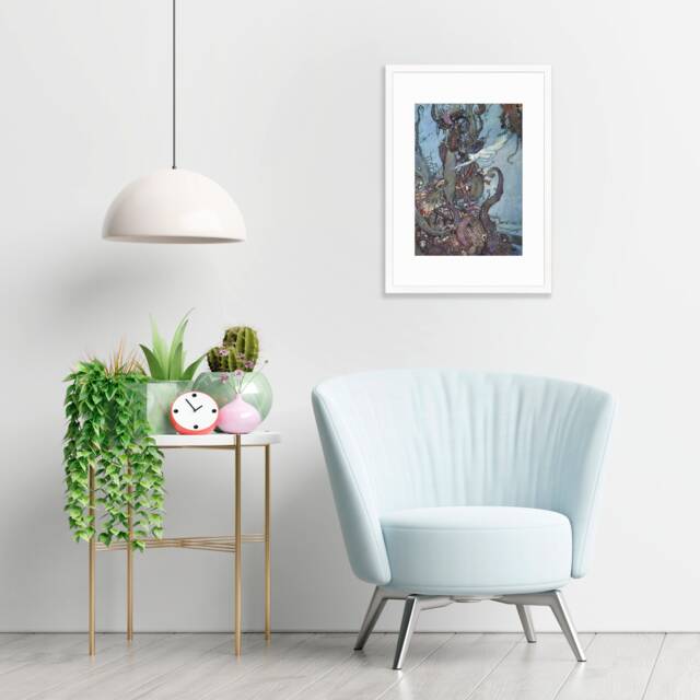 Mermaid Vintage Art Print Poster Wall Framed Mounted Antique Book Quirky Illustration Fairy Tale Edmund Dulac Sea Victorian Princess Pretty - image 1