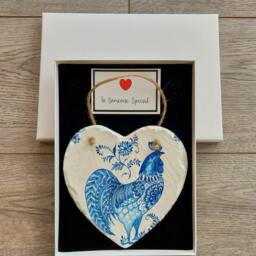 Blue Rooster Slate Heart Wall Hanging Decoupage Cockerel Decor - 15cm - thumbnail 3