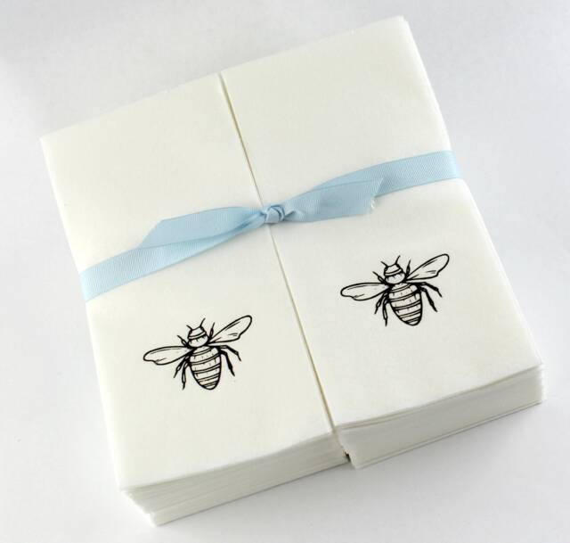 Nature's Linen Disposable Guest Hand Towels Wrapped With A Ribbon - Embossed Bee - image 1