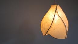 Pendant Light - Copper Sculpture & Handmade Paper Lantern Pale Yellow Unique Sculptural Fixtures