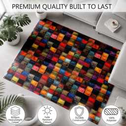 Multicolour Quilted Patchwork Square Rug Non-Slip Soft Area Carpet Bedroom Living Room Hallway Mat Decor - Made in UK - thumbnail 3