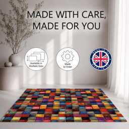 Multicolour Quilted Patchwork Square Rug Non-Slip Soft Area Carpet Bedroom Living Room Hallway Mat Decor - Made in UK - thumbnail 2