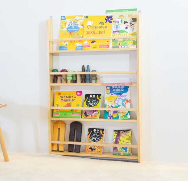Kids' Pine Wood Bookshelf Montessori Reading Nook, Personalized Bookcase - image 1