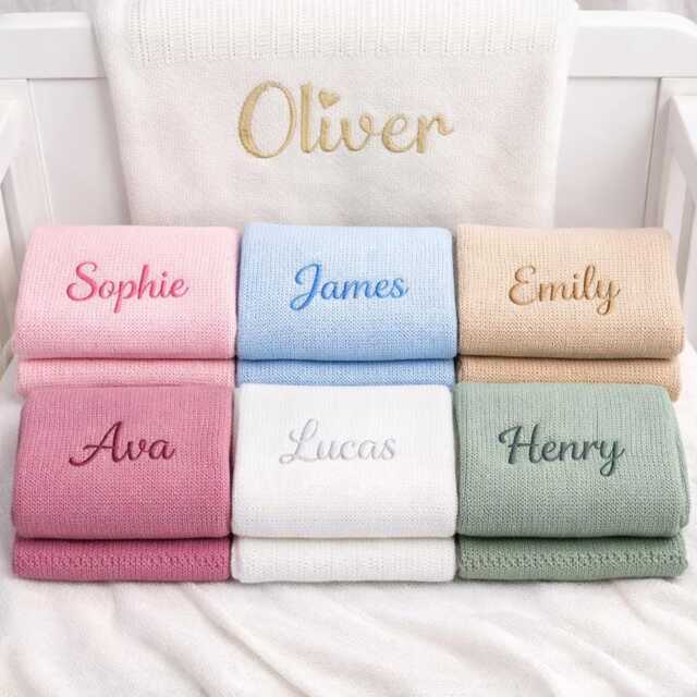 Personalised Cellular Blanket - 100% Cotton Embroidered Baby Gift Newborn - image 1
