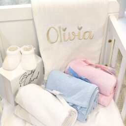 Personalised Cellular Blanket - 100% Cotton Embroidered Baby Gift Newborn - thumbnail 2
