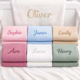 Personalised Cellular Blanket - 100% Cotton Embroidered Baby Gift Newborn - thumbnail 1