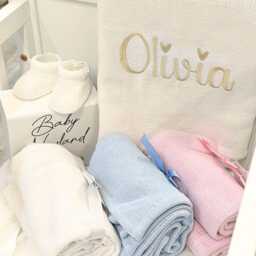 Personalised Cellular Blanket - 100% Cotton Embroidered Baby Gift Newborn - thumbnail 3